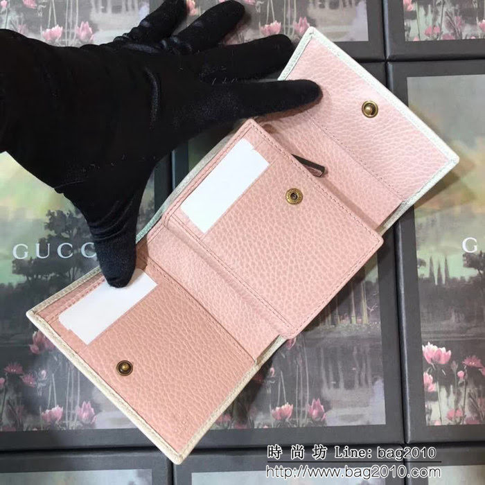 GUCCI古馳 頂級原單 早秋新品 雙色牛皮 女士翻蓋皮夾 524294 白配粉 WTG2060